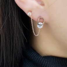 NOID-B Noideubi 醫療鋼含方晶鋯石D形雙針耳環 一對