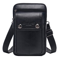 Xiao Duo Li 真皮頭層牛皮3WAY男士手機包腰包 - 可肩背雙拉鍊