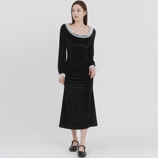 엘쏘 하객룩 로코코 벨벳 레이스 롱 긴팔 원피스