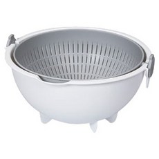 KOKUBO 小久保 旋轉瀝水籃, 雙層可旋轉設計，輕鬆瀝水，洗米洗菜都方便，雙層可拆，清洗容易, 灰色, 濾網21cm 籃身23cm, 1個