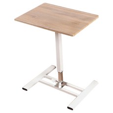 可移動坐站兩用氣壓式升降便利桌 角度可調 薄型隱藏輪 適用於床邊桌/電腦書桌/邊桌, 淺木紋