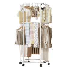 Our Works 6角旋轉移動式雙層站立衣架 掛衣架, 白色