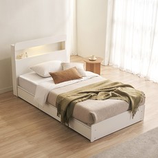 스칸디아 앤디 LED 3단 수납 침대 프레임 + 파워 본넬스프링 매트리스 세트 방문설치, 화이트 (프레임), 아이보리 (매트리스)