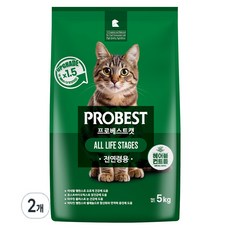 프로베스트 고양이 그린 전연령 기능성 사료, 헤어볼+장건강, 5kg, 2개