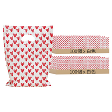 愛心圖案手提塑膠袋, 白色, 200個