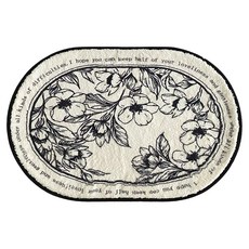 KUIBAO 快豹生活 北歐簡約浴室橢圓吸水地毯, 黑邊花花朵朵 黑白色, 1片