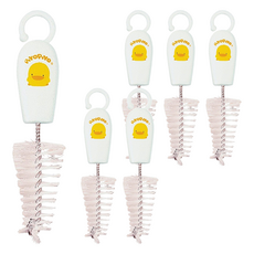 PiYOPiYO 黃色小鴨 奶嘴刷 不易生鏽不脫毛 可清洗奶嘴內側, 白色, 6支