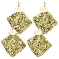 雞蛋花擦手巾 25 x 25cm 綠色 珊瑚絨材質 親膚吸水 廚房浴室, 1條, 4條