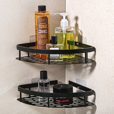 comet 免鑽孔轉角浴室置物架 2入, 黑色, 1個