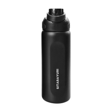 Sitarayuri 翻蓋提把304不鏽鋼保溫瓶, 黑色, 1個, 580ml