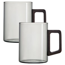 Homesome 木柄馬克杯 400ml, 2個, 煙燻灰