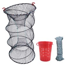 海用魚籠 + 繩索 + 誘餌盒 套組, 黑色 + 紅色 + 藍色