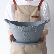 MORIANN Melody 復古塑膠花盆+底盤 橢圓形 2618, 藍色