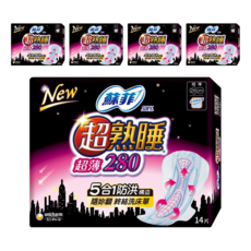 SOFY 蘇菲 超熟睡 超薄乾爽瞬吸層衛生棉, 28cm, 14片, 5包