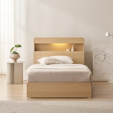 스칸디아 앤디 LED 3단 수납 침대 프레임 + 파워 본넬스프링 매트리스 세트 방문설치, 오크 (프레임), 아이보리 (매트리스)