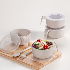 Ahtty home All The Plate 把手麥片碗 4入 + 蓋子 4入組, 奶油色, 1套