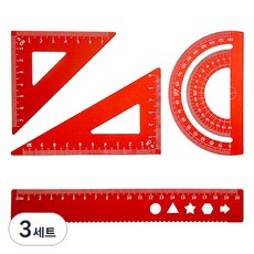 D&O 不鏽鋼三角尺 + 量角器 + 尺子套組, 3套, 紅色