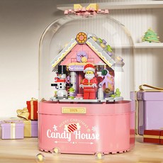 派 聖誕節 鵝毛大雪 聖誕老人小屋 音樂盒 音樂盒 積木, 粉紅色