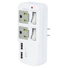 Kinyo 轉接器 分接式插座 3孔 GIU-3222, 白色, 1個, 45mm