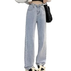 女款高腰直筒牛仔寬褲