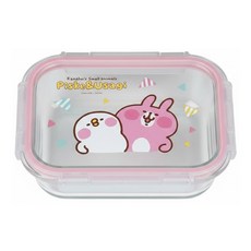 雅迪 玻璃方型保鮮盒 640ml 卡娜赫拉的小動物 1盒, 卡娜赫拉的小動物 透明色 + 粉色邊框