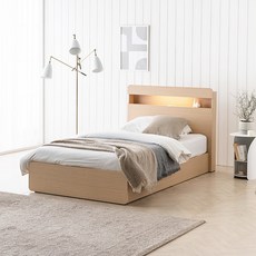 모노 LED 수납 침대 프레임 + 몬스터 필로우탑 50T 매트리스 세트 방문설치, 침대(내추럴), 매트리스(모던그레이)