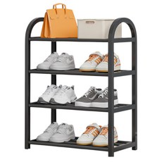 Oneliver 玄關整潔中型四層鞋架, 黑色, 1個