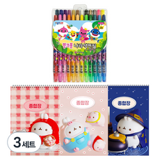 종이나라 몰랑이 종합장 3종 + 핑크퐁 아기상어 나라색연필 24색 세트, 랜덤발송(종합장), 3세트