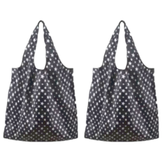 超質感厚實環保購物袋/大容量/購物袋 可折疊收納 展開38 x 40 x 12cm 摺疊尺寸10.5 x 11 x 1cm 39g, 白底黑星星, 2個