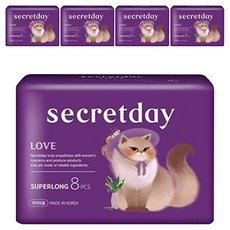 시크릿데이 러브 생리대 날개형, 슈퍼롱, 8개입, 5개