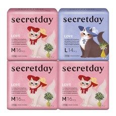 시크릿데이 러브 생리대 날개형 중형 16p 3팩 + 대형 14p, 1세트