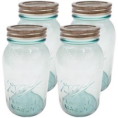 Ball 梅森 窄口珍藏水藍玻璃罐 Set 4入, 946ml, 1組