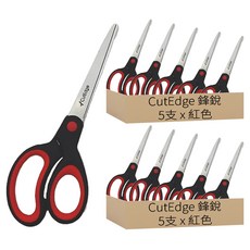 CutEdge 鋒銳 不沾膠萬用剪 附專利剪刀座 7吋, 紅色, 10支