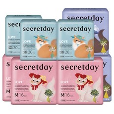secretday Love 衛生棉 翅膀型 中型 3片 + 大型 2片 + 加長護墊 3片 組合, 1套, 加長