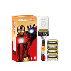 질레트 아이언맨 팩 프로쉴드 파워 면도기 핸들 + 면도날 5p + 거치대, 1세트