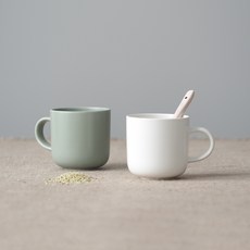 보울보울 국산 레트로라인 머그 320ml, 밀크화이트 + 그린티라떼, 2개