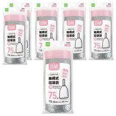 百研抽繩式垃圾袋小款粉紅75張 抽取式垃圾袋 輕鬆收納不髒手, 15L, 6捲