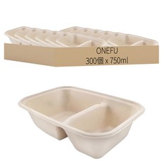 ONEFU 植纖雙格長方餐盒 750ml, 6包, 50個