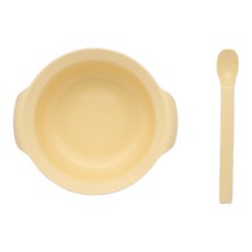 SIMPLA 玉米田 嬰童淺碗 + 匙組 PLA 環保無毒 適合5個月以上寶寶, 黃色, 碗 + 餵食匙, 1組