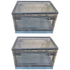 三開摺疊收納箱 黑透名片 塑料, 靜謐藍 + 黑透明蓋, 736 大號(51.5 x 36 x 30cm), 2個