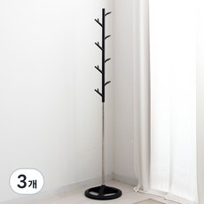 올리빙 국내 제조 스탠드 옷걸이 나무형 3개, 블랙