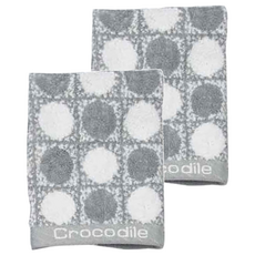 Crocodile 鱷魚 格紋圓圈螞蟻紗毛巾 110g 棉紗, 灰色, 2條