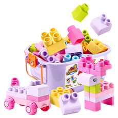 孩子國 益智拼裝超大軟積木收納箱拉車 Set 40片 色彩繽紛 激發創意 提高專注力 底部滑輪, 顏色隨機, 1組