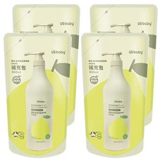 US baby 優生 植淨奶瓶清潔劑 補充包 清新西柚, 植物油精煉, 泡沫少, 好沖洗, pH5.5, 含蘆薈護手成分, 900ml, 4包