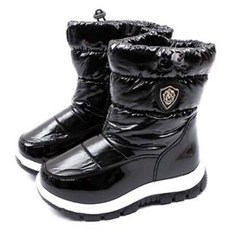 女童款亮面盾牌布貼保暖雪靴 BW070