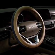 AIMBAN 雙色方向盤皮套, 馬鞍棕+海軍藍