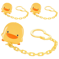 PiYOPiYO 小鴨 安全奶嘴鍊 防止奶嘴掉落或遺失 新生兒適用, 4.5*25cm, 黃色, 3個