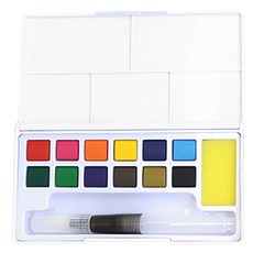 minhwashop 固體水彩 + 調色盤 + 自來水筆套組, 12色, 0g