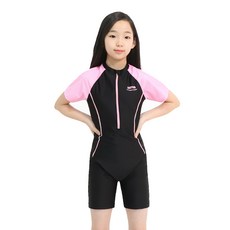 zetessport 女童短袖三分生存游泳連身泳衣 2561