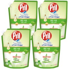 Pril 淨麗 清醋的秘密 清爽蘋果香 廚房洗潔精 補充包, 4個, 1L